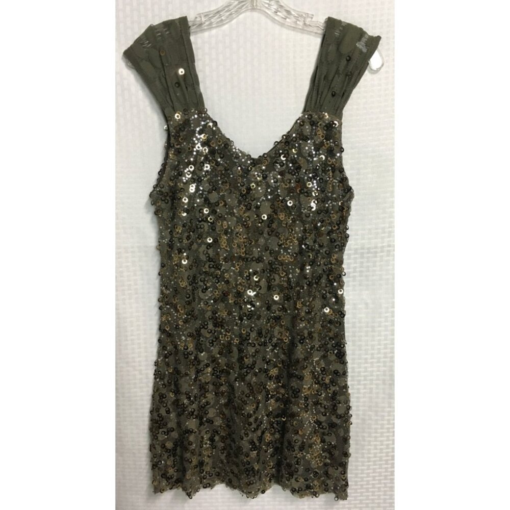Bacci Hilda Dress Women Size M Brown Sequined Sleeveless V neck Tunic New w Tags